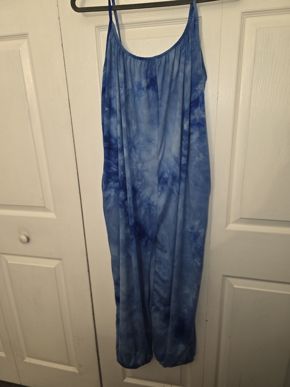 Blue Tie-Dye Jumpsuit with Adjustable Spaghetti Straps
